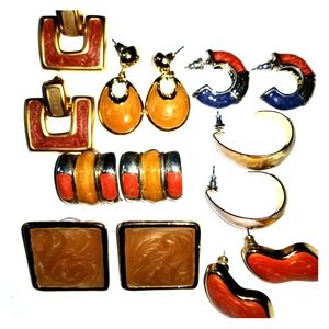 Earrings Lot Southwestern Enamel Goldtone Pierced